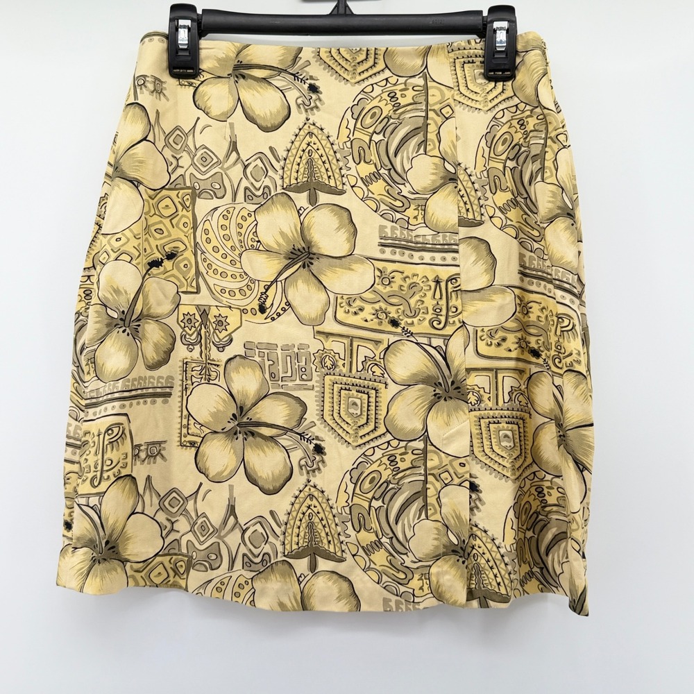 Tommy Bahama Womens‎ Size 10 Yellow Silk Hibiscus Floral Print Skirt Hawaiian